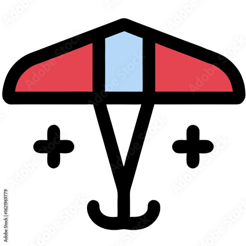 Flat design icon of a paraglider or hang glider in flight, representing extreme sports and outdoor adventure.