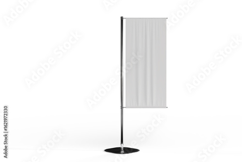 3D Flying Feather Flag Banner Stand Mockup isolated on background. Blank template waving flags on flagpoles for branding, promotion, marketing, advertising, banners, exhibition, event or announcement