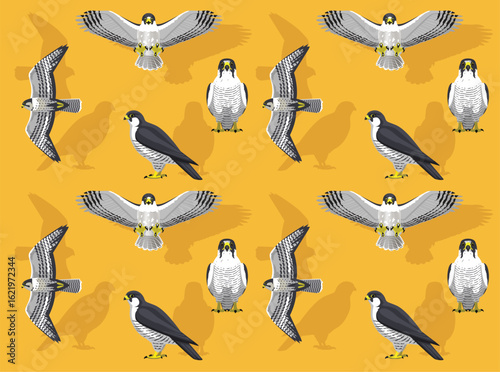 Peregrine Falcon Bird Cartoon Character Seamless Wallpaper Background