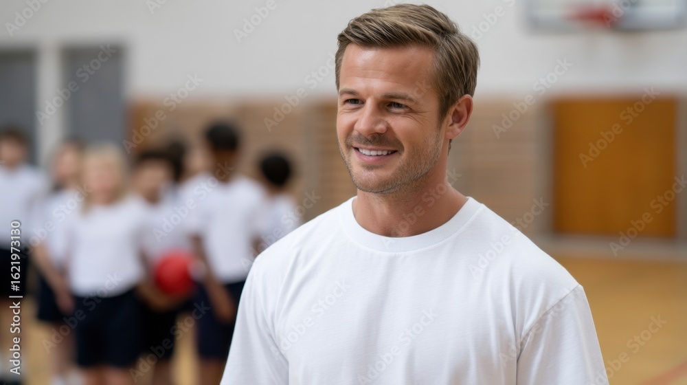 Obraz premium Engaging sports coaching session with students in gymnasium active learning environment positive atmosphere