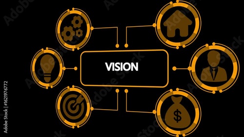 Business Vision Strategy Infographic Concept with Icons for Goals Idea Team Money and Home on