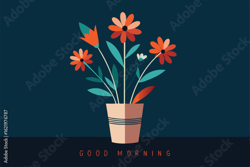 beautiful morning flowers in vase with  good morni (1).eps