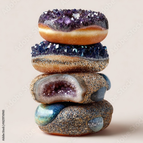 Wallpaper Mural Stack of four donuts, adorned with amethyst and other crystals, one with a bite taken out Torontodigital.ca