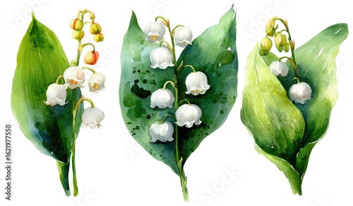 Wallpaper Mural Watercolor painting of three lily of the valley sprigs Torontodigital.ca