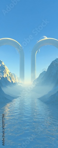 Wallpaper Mural Serene landscape with twin arches framing a tranquil waterway Torontodigital.ca