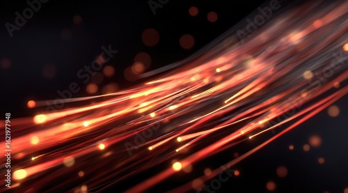 Wallpaper Mural Abstract glowing red streaks curve across dark background, interspersed with bokeh Torontodigital.ca