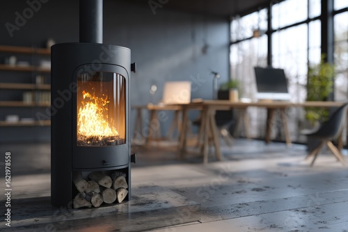 Wallpaper Mural Modern wood-burning stove in a loft-style office Torontodigital.ca