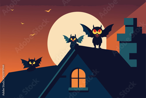 halloween house with bats and moon
