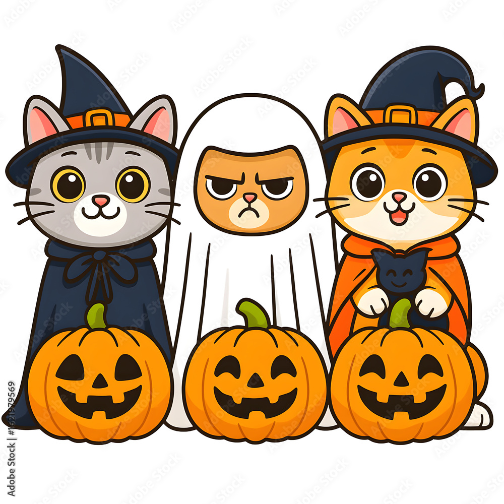 Obraz premium Happy Hallothanksmas Cute Cats in Halloween Autumn and Christmas Costumes Funny Holiday Cat Lover for Fall and Winter Seasons