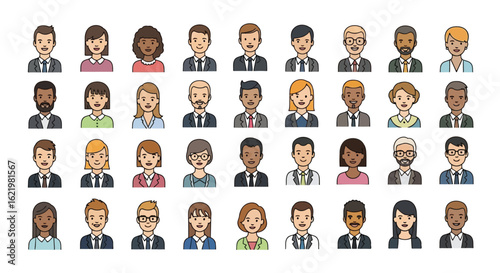 Diverse professional avatars with varied hairstyles and attire people professionals
