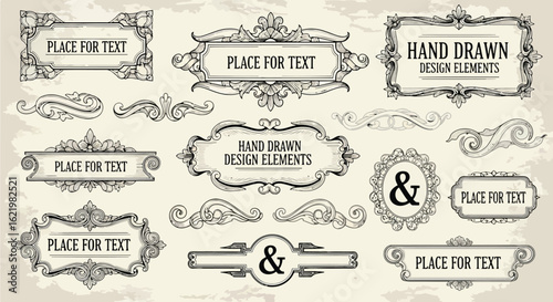 Ornate vintage frames and decorative elements borders