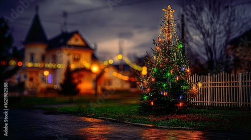 Christmas tree in town, evening