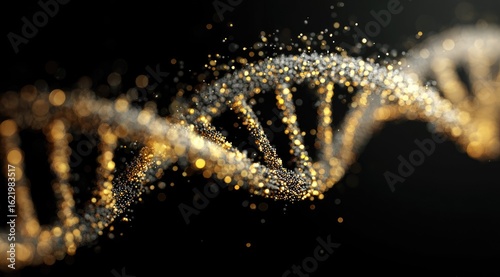 Golden DNA helix on dark background