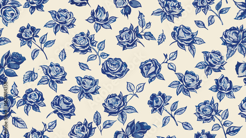 Blue rose hand drawn flower and letters seamless pattern for textile design scrapbookwallpaper