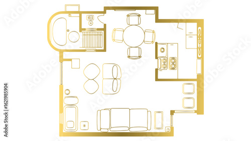 Apartment Floor Plan Vector Illustration Showing Layout and Interior Design Scheme