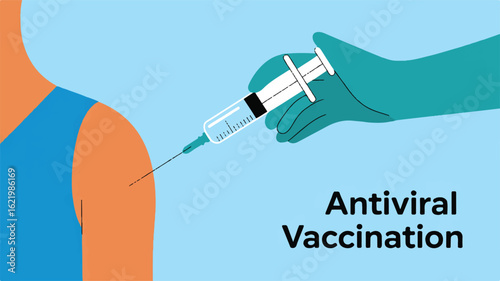 Minimalist illustration of a person receiving an antiviral vaccination injection medical healthcare