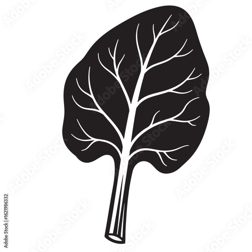 Black and white illustration of a fresh spinach leaf for culinary and healthy food concepts.