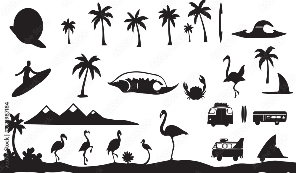 Naklejka premium Summer Beach Day Vector Pattern on White Background