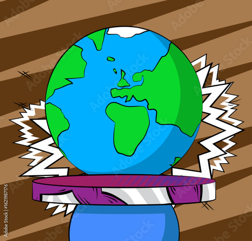 Comic Book Product podium stage for mockup presentation with planet Earth. Retro comics background.