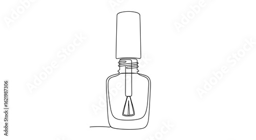 Line art illustration of nail polish bottle with brush  