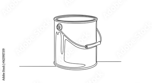 Simple line drawing of a paint can on a flat surface  