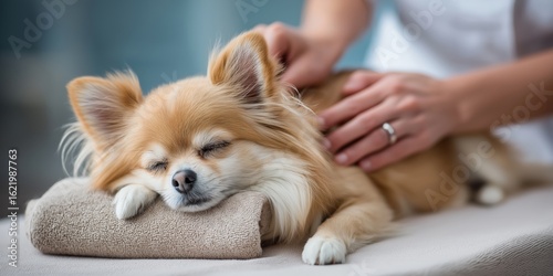 Chiropractor Adjustment concept. Relaxed dog receiving a gentle massage in a serene setting