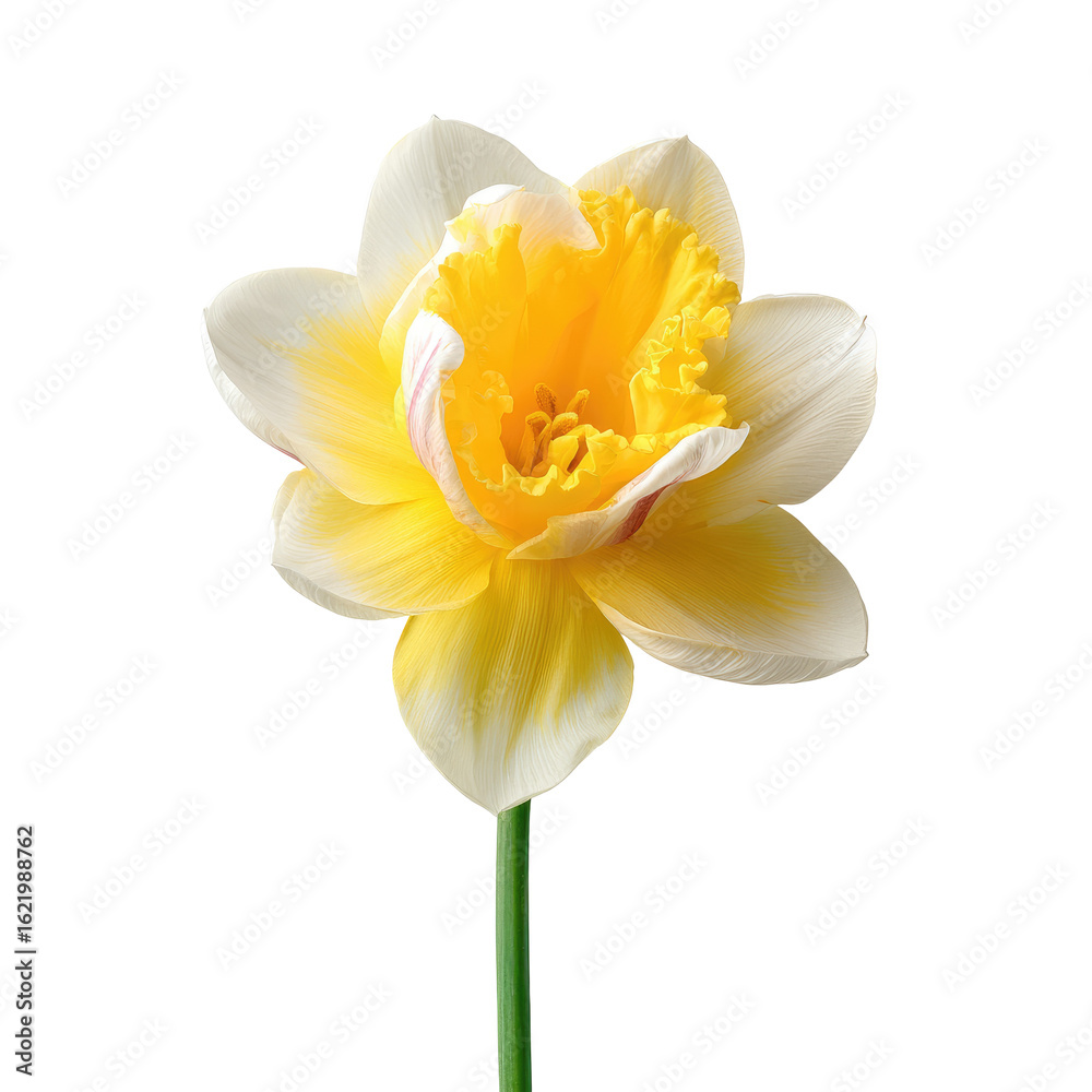 Fototapeta premium Pastel Yellow and White Daffodil and Tulip Isolated on White Background