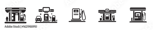 a set of vector gas station silhouettes