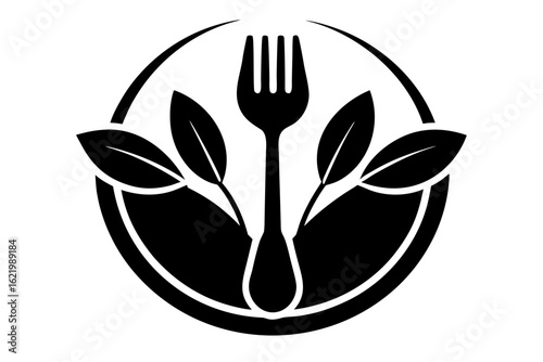 fork and spoon with leaf