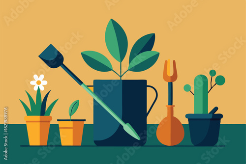 gardening tools and plants