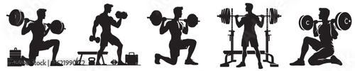 vector young man lifting weights silhouette