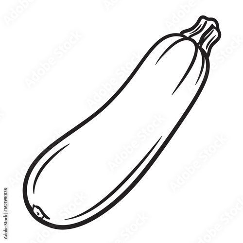 Simple black and white outline illustration of a fresh zucchini vegetable isolated on white