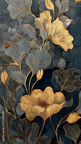 Elegant Floral Design with Golden Accents on Dark Background for Modern Decor