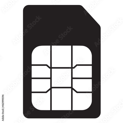 Simple black silhouette of a standard subscriber identity module or sim card