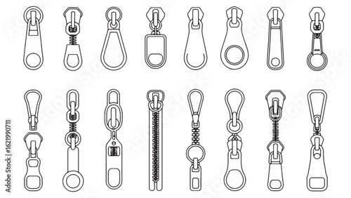 Diverse Zipper Pull Collection Vector Set for Clothing and Accessory Design Projects