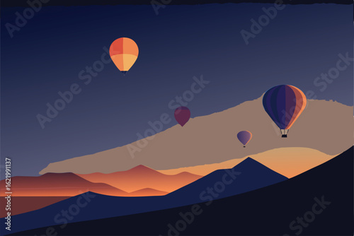 hot air balloon in the mountains