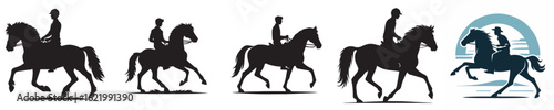 vector of young man riding a horse silhouette