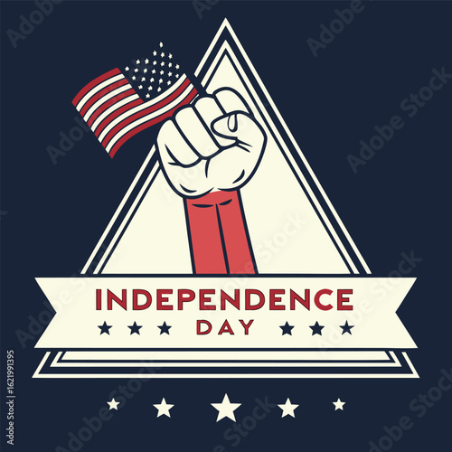 A raised fist clutching American flag showcases independence day celebration for United States