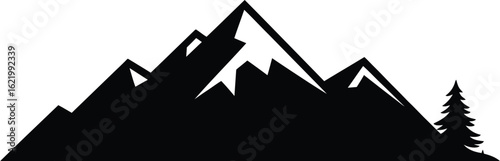 Majestic mountain range with evergreen tree peak silhouette