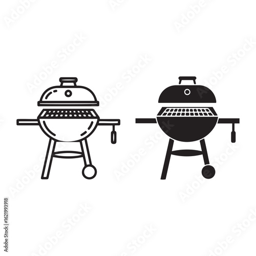 Two styles of barbecue grill outline and solid fill