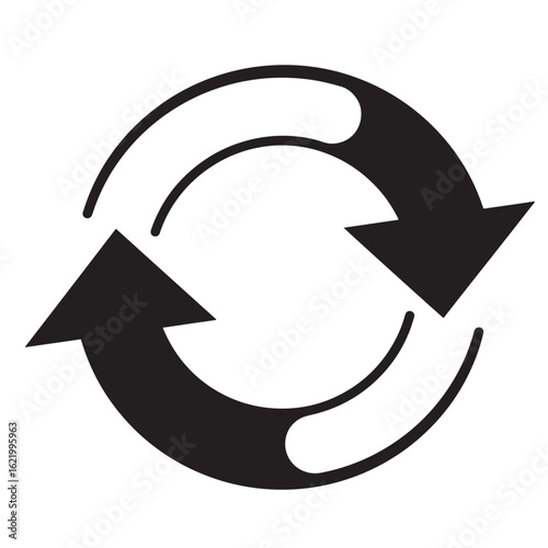 Black circular arrows symbolizing process cycle reiteration and continuous loop on white background