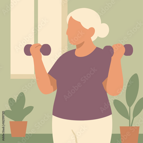 senior woman exercising with dumbbells