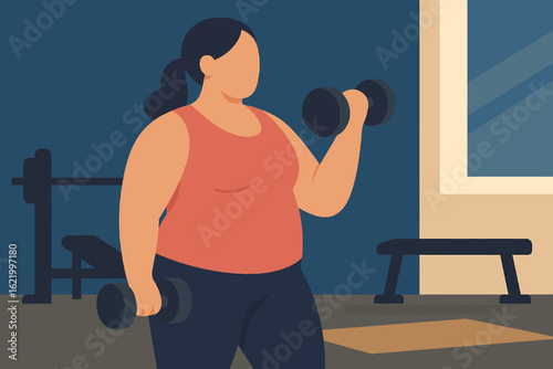 Plus-size woman lifting dumbbells