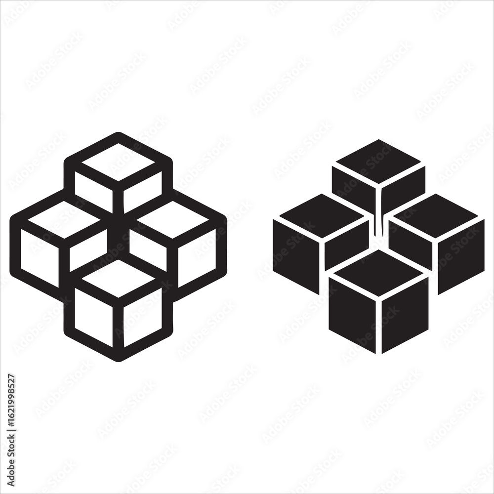 Obraz premium Geometric arrangement of cubes in outline and solid forms
