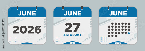 Modern Calendar icon. June. 2026 27 day. The concept of waiting for an important date. Day calendar with date June 27. Cheklist day calendar. Vector illustration
