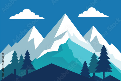 winter landscape with mountains and clouds