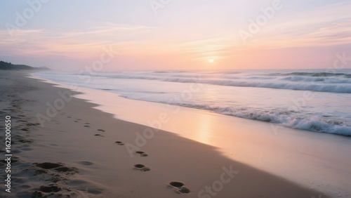 Wallpaper Mural Sunset at the Beach with Footprints in the Sand Torontodigital.ca
