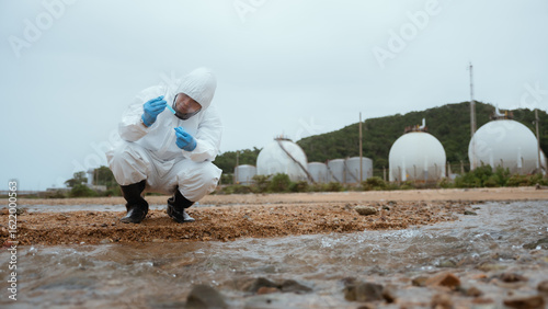 Environmental engineers inspect water quality,Bring water to the lab for testing,Check the mineral content in water and soil