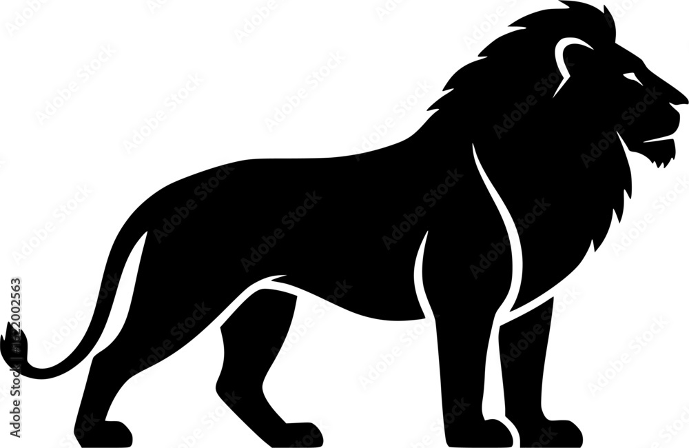Obraz premium Majestic black silhouette of a powerful lion standing proudly.