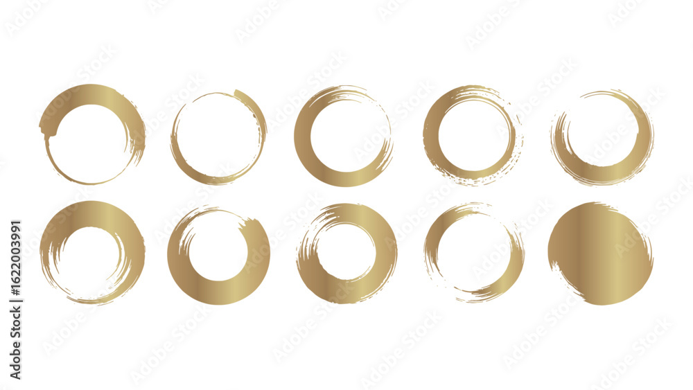 Golden Brush Stroke Circle Collection Artistic Design Element for Decoration and Frames Golden Brush Stroke Circle Collection Artistic Design Element for Decoration and Frames